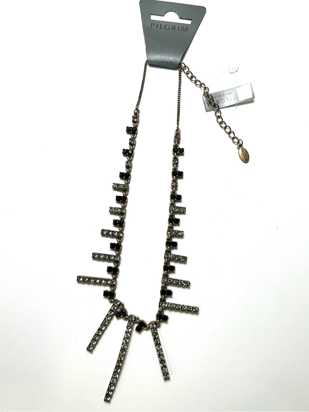 Pilgrim Black and Silver Bar Pendant Necklace